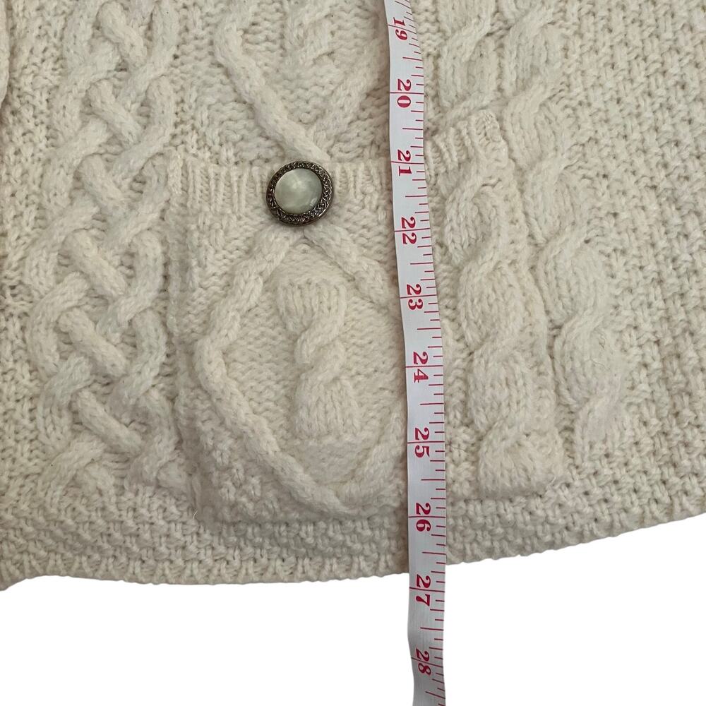 Aran Crafts XXL Vintage Cream Cable Knit Fisherman Cardigan Button-front Pockets - Picture 15 of 16